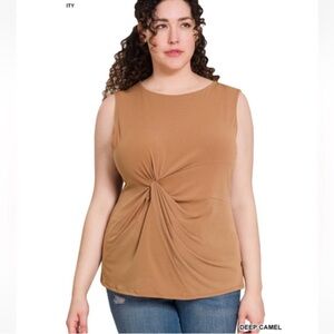 Zenana PLUS Size KNOT-FRONT SLEEVELESS TOP